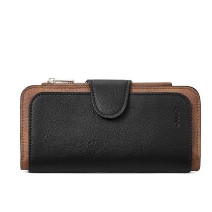 CLUCI RFID Wallet for Women Bifold Wallet with ID Window - color: z Black WIth Brown