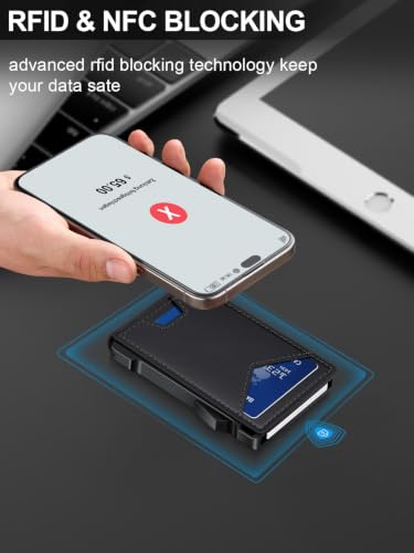 Wallet for Men RFID Wallet with 2 ID Windows & Money Clip, Slim Card Holder - color: Black