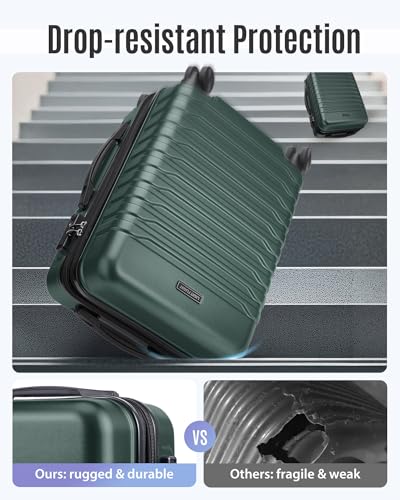 LIGHT FLIGHT Expandable 20" Carry On Luggage 22x14x9, TSA Lock, Pine Green - color: Pine Green