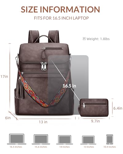 SYTRAH Leather Laptop Backpack for Women 16.5 inch Computer Packs Coffee - color: Dark Coffee