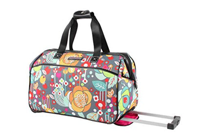Lily Bloom Pattern 22 Inch Duffel Bag with 2-Rolling Wheels, Weekender Overnight Travel Lightweight Carry-On Suitcase For Women - color: Bliss