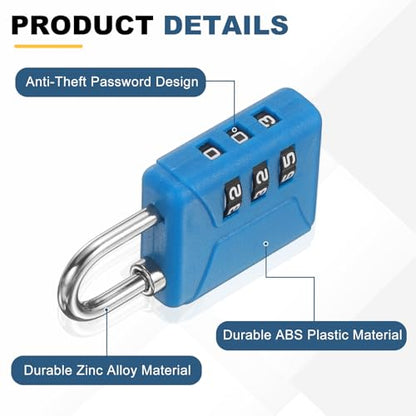 PATIKIL 4.9ft(59.1") Security Steel Cable with 3 Digit Combination Lock, 1 Set Travel Padlock PVC Coated Safety Wire Rope Double Loop for Luggage Suitcase, Clear Blue Blue - color: Clear Blue Blue, size: 4.9ft