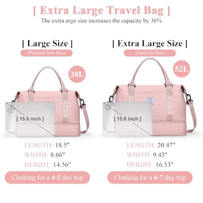 Travel Duffel Bag with Shoes Compartment, Weekender Bags for Women - color: A-Pink, size: Extra Large
