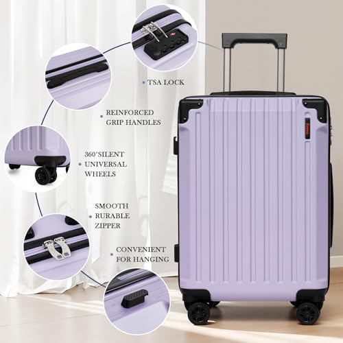 Eeeza Luggage Sets 5 Piece,Lightweight Durable Hardshell,20/24/28 Inch - color: Purple