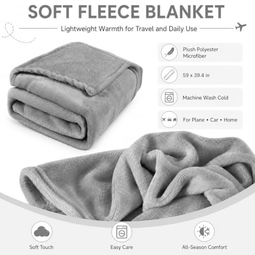 Travel Blanket and Pillow Set - Hooded Neck Pillow Airplane Essentials Grey - color: Grey