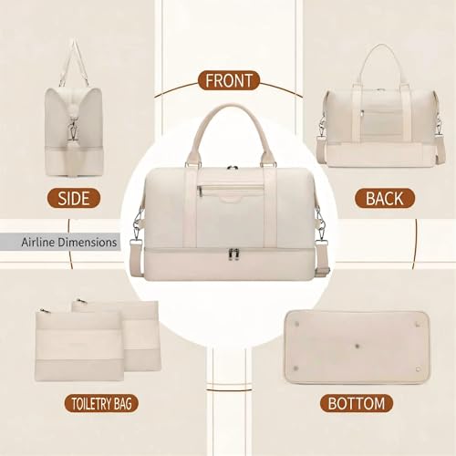Women's Weekender bag Travel Duffel Bag with Shoe Compartment 21-inch Airline-Approved Carry-On, 2-Piece Overnight Bag Set Personal Item Luggage - color: 3PCSBeige