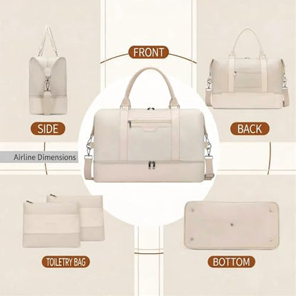 Women's Weekender bag Travel Duffel Bag with Shoe Compartment 21-inch Airline-Approved Carry-On, 2-Piece Overnight Bag Set Personal Item Luggage - color: 3PCSBeige