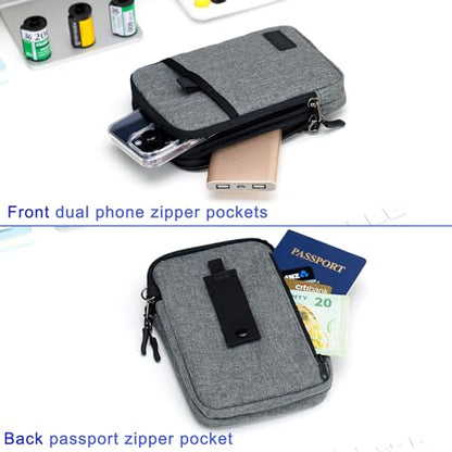 Dual Phone Pouch Neck Phone Holster Bag for 4.5-6.8 Inch iPhone Samsung - color: Double Zipper, Gray