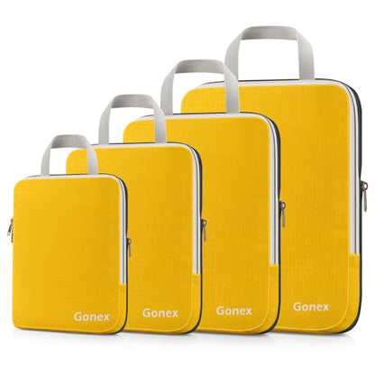 Gonex Compression Packing Cubes, 4-Piece Expandable Travel Organizers - color: 4-Apricot, size: 4 Set