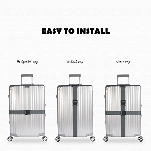 2pcs 74″×2″Luggage Straps for Suitcases,Adjustable Suitcase Straps and Heavy Duty Strap Buckle Packing Straps Travel Accessories,Gray - color: Gray 2PCS