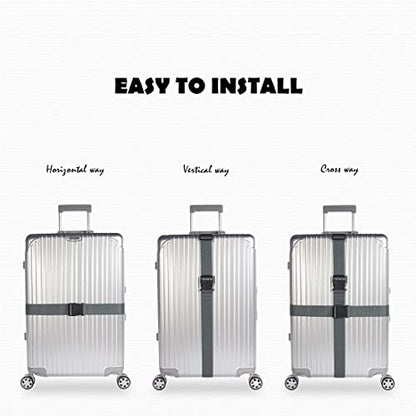 2pcs 74″×2″Luggage Straps for Suitcases,Adjustable Suitcase Straps and Heavy Duty Strap Buckle Packing Straps Travel Accessories,Gray - color: Gray 2PCS