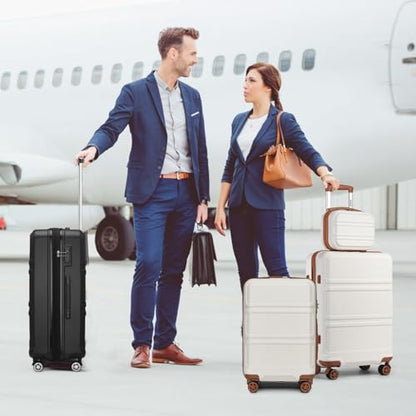 Kono Suitcase Set 3 Piece Luggage Set Expandable with Spinner Wheels - color: Cream White, size: 6-piece set (Db/Tb/12/20/24/28)