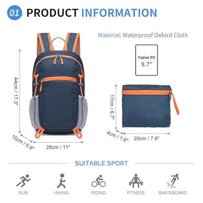 20L Small Hiking Backpack for Women Men Packable Daypack Dark Blue - color: Dark Blue, size: 20L