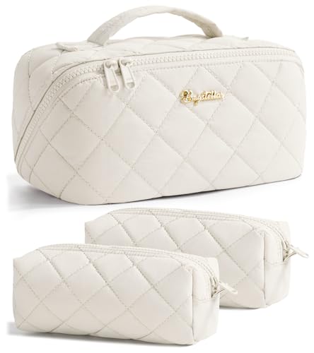 Travel Makeup Bag, Large Capacity Puffy Toiletry & Cosmetic Bag for Women - color: Off-White, size: large
