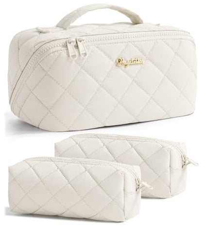 Travel Makeup Bag, Large Capacity Puffy Toiletry & Cosmetic Bag for Women - color: Off-White, size: large