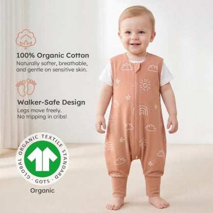Yoofoss Toddler Sleep Sack with Feet 12-24 Months 100% Organic Cotton - color: Brown Animals, size: 12-24M