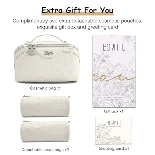 BOYATU Travel Makeup Bag Cosmetic Bags for Women: 3-Piece Makeup Bag Set - color: G-2-White