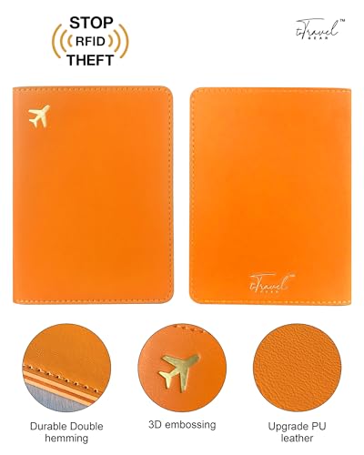 Passport Holder for Travel Essentials RFID Blocking PU Leather - color: Orange