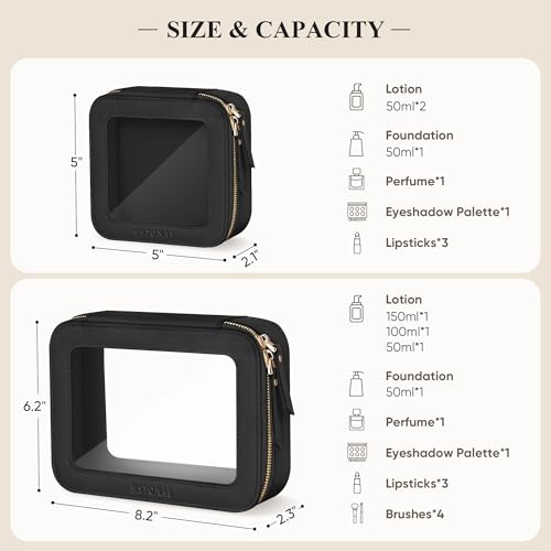 Small Clear Makeup Bag for Purse, Travel Cosmetic Case, Black, Mini - color: Black, size: Mini