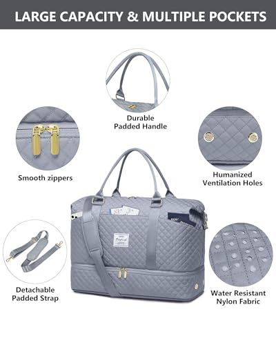 Travel Weekender Duffle Bag for Women: Overnight Bags with Shoe Compartment - color: 8-Grey, size: Large