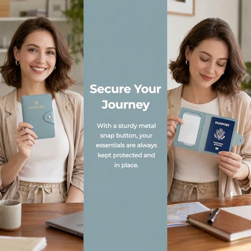 Passport Cover PU Leather Travel Wallet Holder Light blue Gift Idea - color: Light Blue