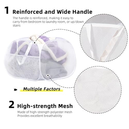 Collapsible Laundry Basket, 90L Mesh Pop-up Hamper with Handles - color: White, size: Square-Mesh，1 Pack