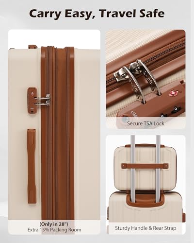 Coolife Luggage Set, Lightweight and Durable Hardshell,5 Pcs, apricot black - color: apricot black, size: 5 piece set