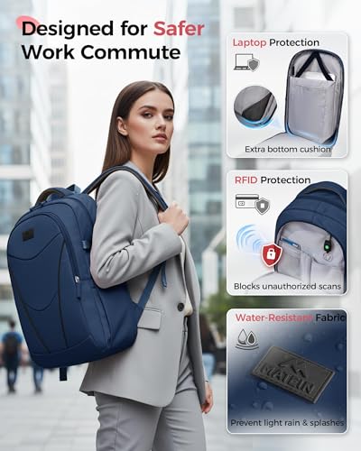 MATEIN HER Navy Blue Backpack, Computer Backpack with Water Bottle Pocket - color: Blue