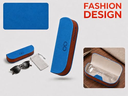 Glasses Case hard shell,3-in-1 Sunglasses Case & Eyeglass Case with Cleaning Cloth & Storage Pouch - color: Blue, size: Medium