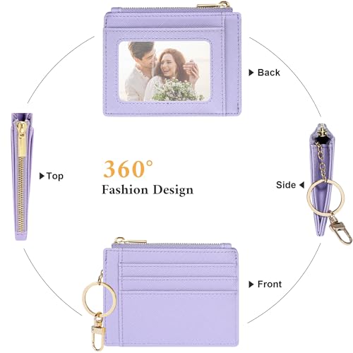 Sodsay Card Case Slim Front Pocket Wallet for Women Credit Card Holder with Keychain | Slim, Credit Card Holder, Front Pocket, with Keychain - color: CH Light Purple