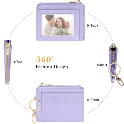 Sodsay Card Case Slim Front Pocket Wallet for Women Credit Card Holder with Keychain | Slim, Credit Card Holder, Front Pocket, with Keychain - color: CH Light Purple