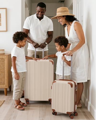 Coolife Luggage Set, Lightweight and Durable Hardshell,5 Pcs, apricot black - color: apricot black, size: 5 piece set