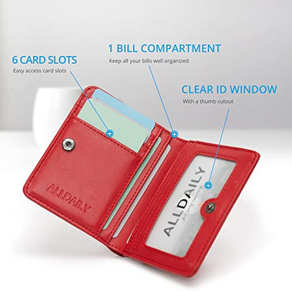 Alldaily Small RFID Wallet for Women Slim Compact Bifold Pocket Ladies Travel Mini Purse (Red) - color: Red