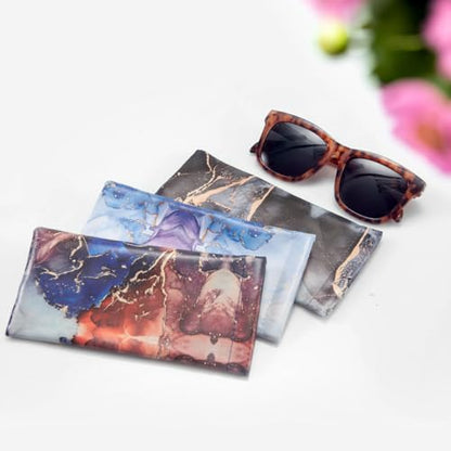TRIUMPH VISION Eyeglass Case Glasses Case Soft Sunglass Pouch Sleeve 3 Pack - color: Pu Leather Marble Black Grey Blue Purple