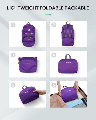 WATERFLY Small Lightweight Packable Hiking Backpack Foldable Travel Daypack - color: D-purple, size: 25L