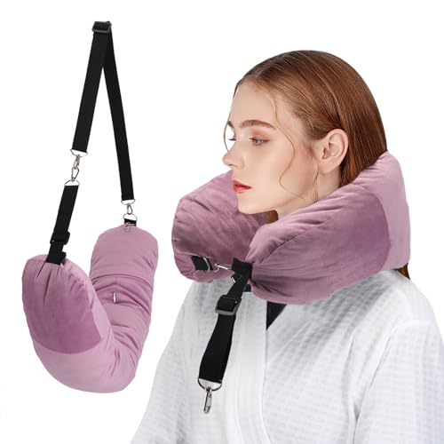 Stuffable Neck Pillow for Travel, Packable Neck Pillow (Pink) - color: Pink