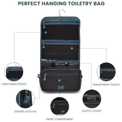 LEATHER VILLAGE Hanging Leather Toiletry Bag for Men, Dopp Kit, Blue - color: Blue