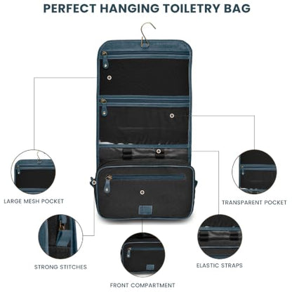 LEATHER VILLAGE Hanging Leather Toiletry Bag for Men, Dopp Kit, Blue - color: Blue
