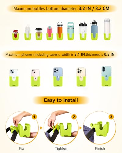 BUNDLEPRO Stroller Cup Holder with Phone Holder, 2-in-1, Green - color: GREEN