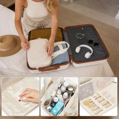 Kono 2-Piece Set 20in+Toilet bag Carry-On Hardshell TSA Lock White - color: Cream White, size: 2-piece set (DB/20")