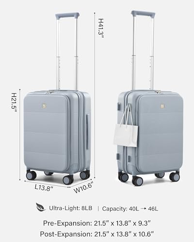 Hanke Hardside Expandable Carry On Luggage, 20 Inch Top Opening Suitcase - color: Grey, size: 20 Inch EXT