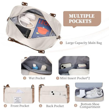 Weekender Bags for Women, Carry-On Overnight Travel Duffel Bag - color: Beige & Brown, size: Extra Large