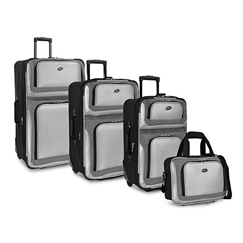 U.S. Traveler New Yorker Lightweight Expandable Rolling Luggage, Charcoal, 4-Piece Set - color: Gray 2.0, size: 4-Piece Set (15/21/25/29)