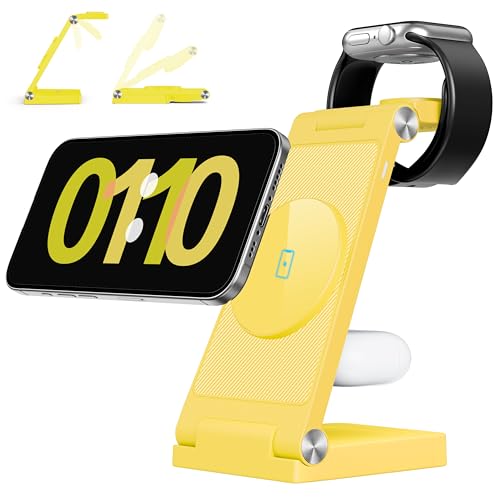 RYND 2026 Traveling Wireless Mag-Safe Fast Charging Station,Magnetic 3 in 1 Charger with Light for iPhone 16 15 14 13 12 Pro Max Plus,Apple Watch Series & Air pods 4 3 2 Pro-Gifts for Wife & Husband - color: Light Yellow