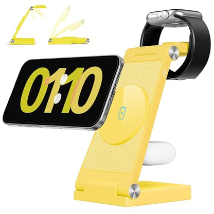 RYND 2026 Traveling Wireless Mag-Safe Fast Charging Station,Magnetic 3 in 1 Charger with Light for iPhone 16 15 14 13 12 Pro Max Plus,Apple Watch Series & Air pods 4 3 2 Pro-Gifts for Wife & Husband - color: Light Yellow