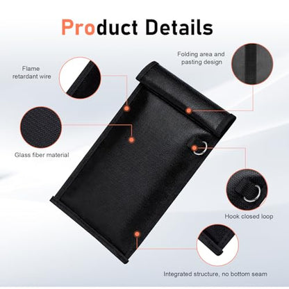 2 PCS Car Faraday Bags, RFID Signal Blocking Pouch for Phone & Car Key, Fire and Water Proof Anti-theft Shielding Bag with Hook & Loop, Portable Privacy Protection Accessory (Black)