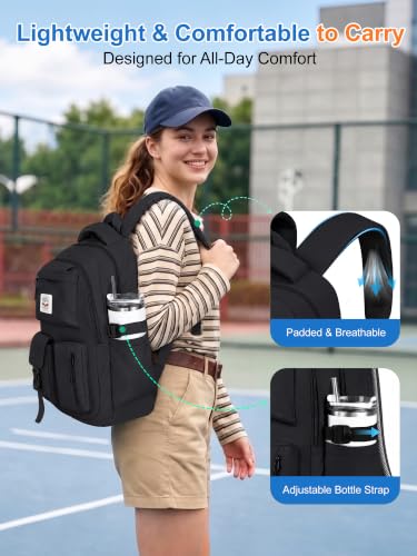 FIORETTO Backpack for School, Teen Girls & Women, School Bag Bookbag with Multi Pockets - color: Black