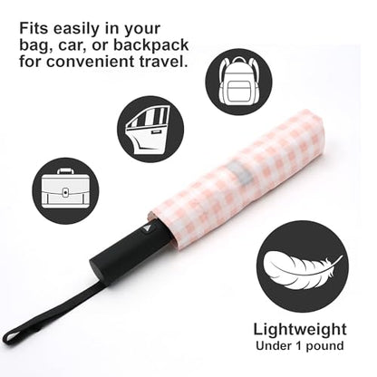 Nollia Compact Travel Umbrella with Auto Open – Windproof Folding Umbrella, Lightweight & Portable for Rain - color: E. Pink Gingham