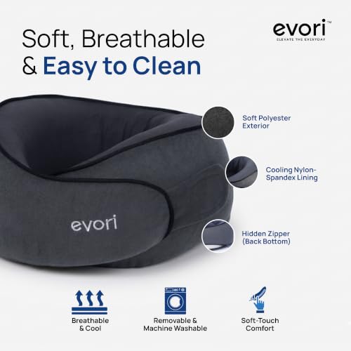 evori 360° Neck Rest, Memory Foam Travel Neck Pillow for Airplane and Car