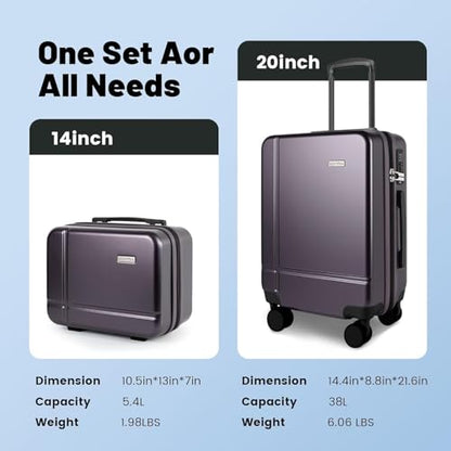 2 Piece Luggage Set, Carry on & Checked Suitcase with TSA Lock, Durable Hardshell & Silent 360 Wheels for Business Travel, Airline Approved (20" 14") (Light Purple) - color: Light Purple